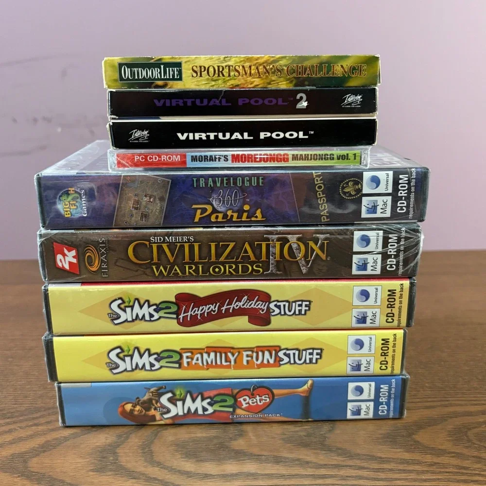 Lot of 9 PC Mac Games Sims 2 Pets Civilization IV Virtual Pool 360‎ Paris CD-ROM